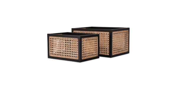 Buy cane work storage baskets online - Lap & Dado furniture studio - Suri rattan and wood storage baskets, display baskets for home decor