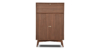 Buy wood furniture online - Buy Bar cabinet online crafted with quality materials - Lap & Dado furniture, contemporary mid-century modern design, Derry bar cabinet in teak veneer with solid teak wood legs for your living or dining room