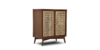 Buy wood and rattan furniture online - Buy Bar cabinet online crafted with quality materials - Lap & Dado furniture, contemporary mid-century modern design, Wells canework bar cabinet in teak veneer with solid teak wood legs for your living or dining room